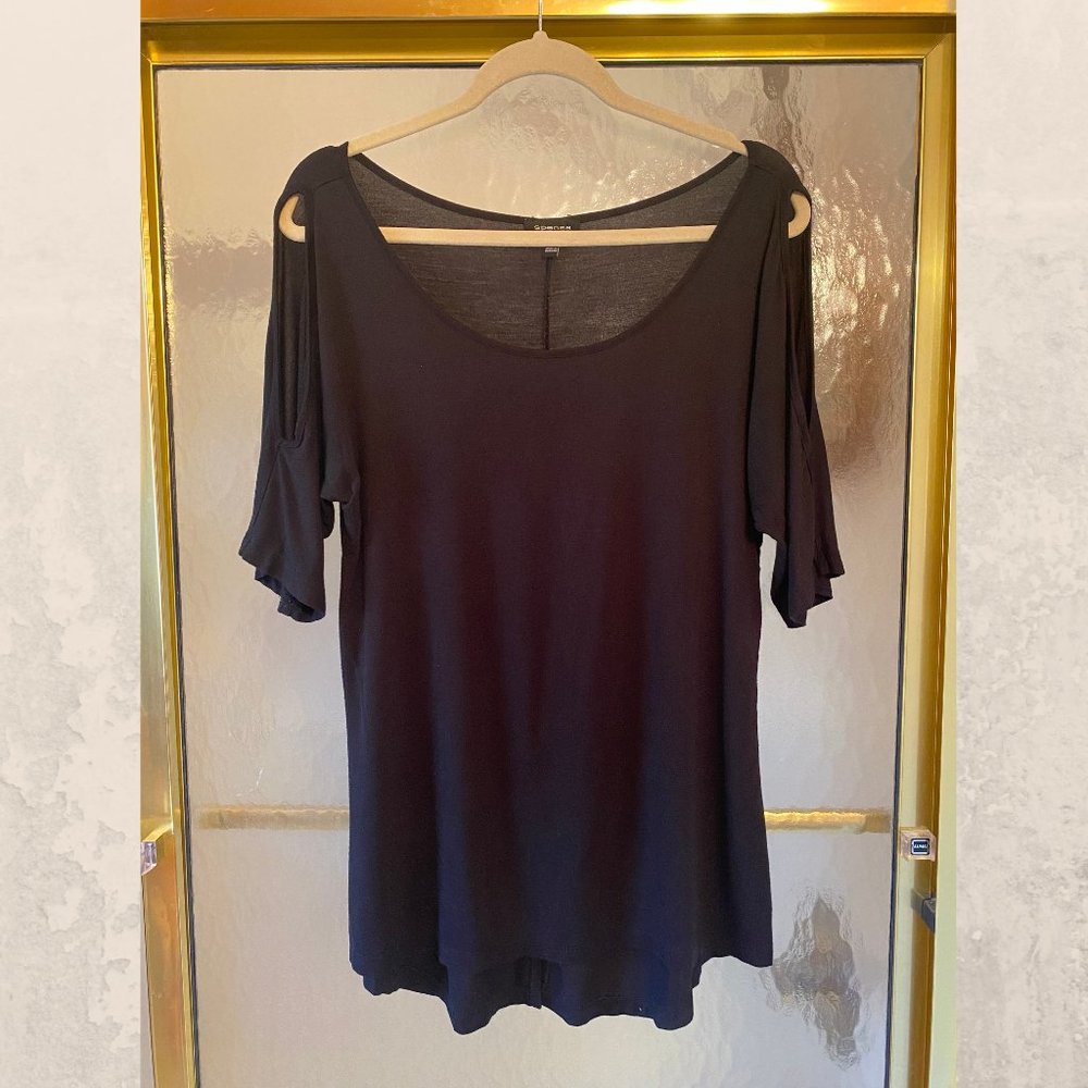 Spense | Black Open Shoulder Split Back Blouse